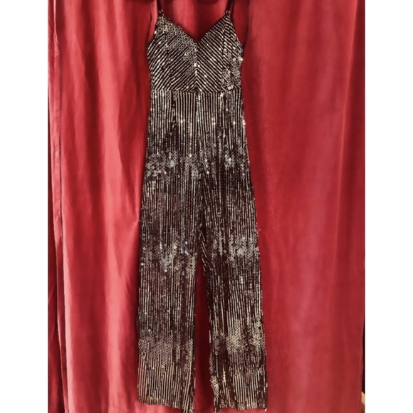 LUXXEL Riri Sequin Jumpsuit silver black mesh sparkly ✨ - Picture 6 of 11